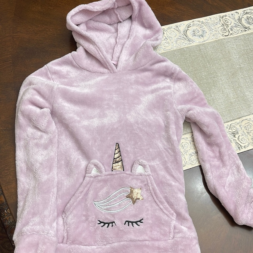 Very soft and fluffy girls unicorn hoodie size 10-12 girls